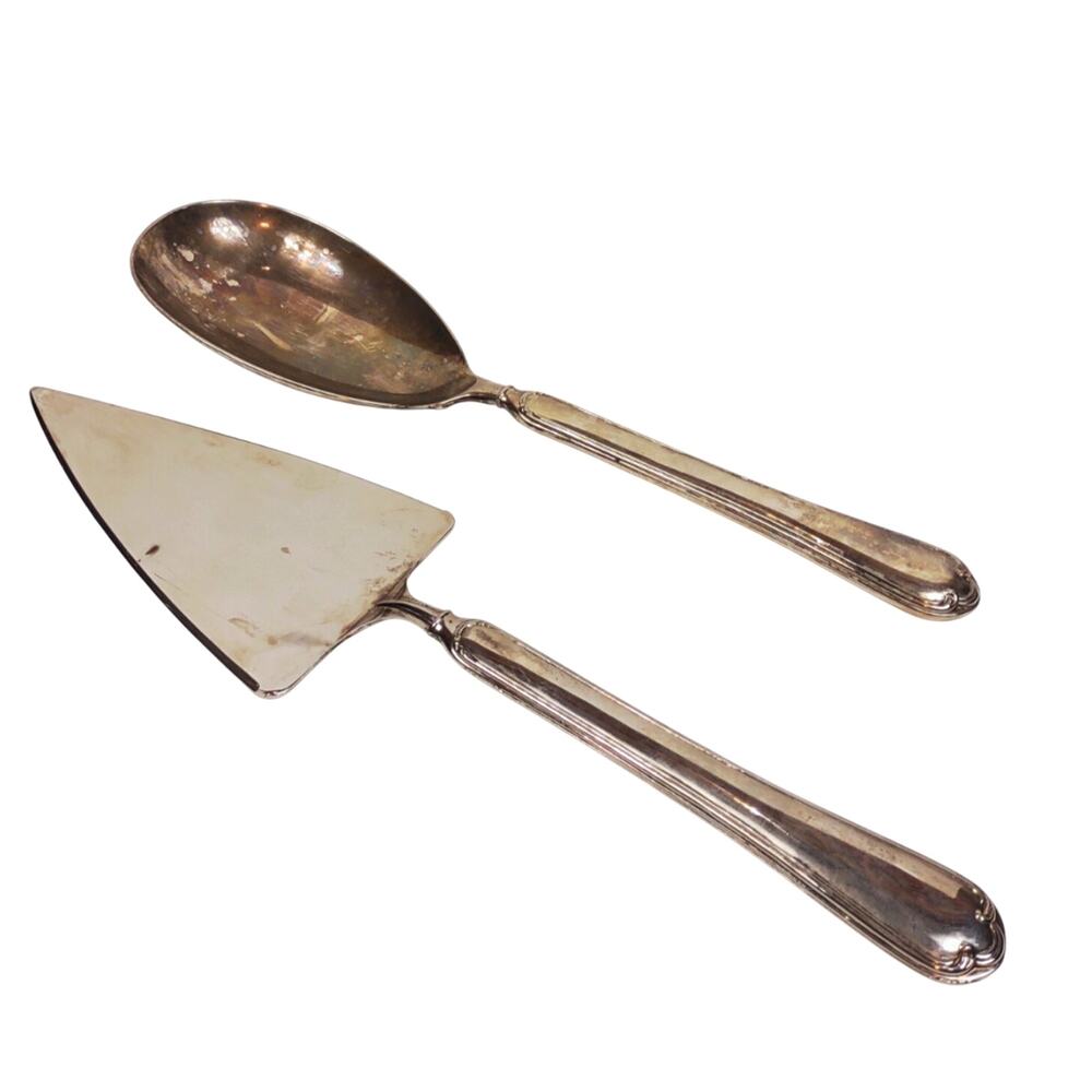 Vintage Set of 2 Silver Plated Pie Cake Server & Spoon 10.5" Matching Pattern